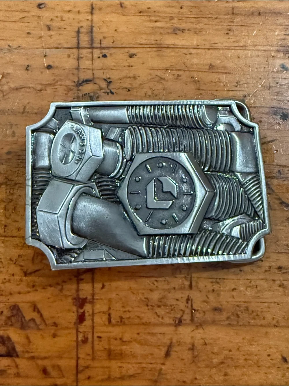 Vintage Lawson Belt Buckle 1978 Nuts & Bolts Solid- Silver Tone